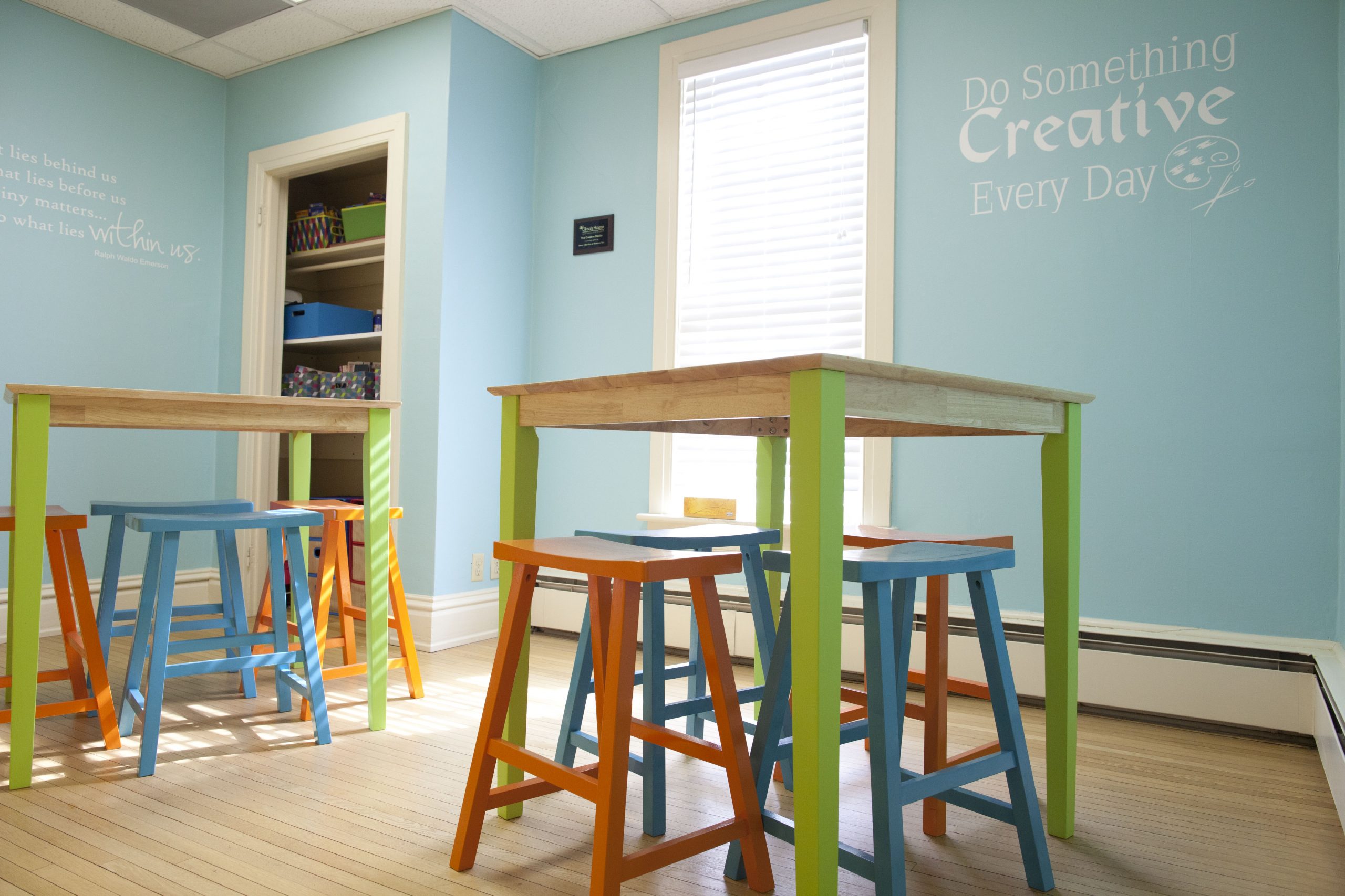 The Creativity Suite The Sweet Charities are the proud sponsors of our special art area for the older children in the program. It is a calm space complete with a computer and flat screen television wired to the internet. It functions as a creative space, complete with a closet of art supplies.