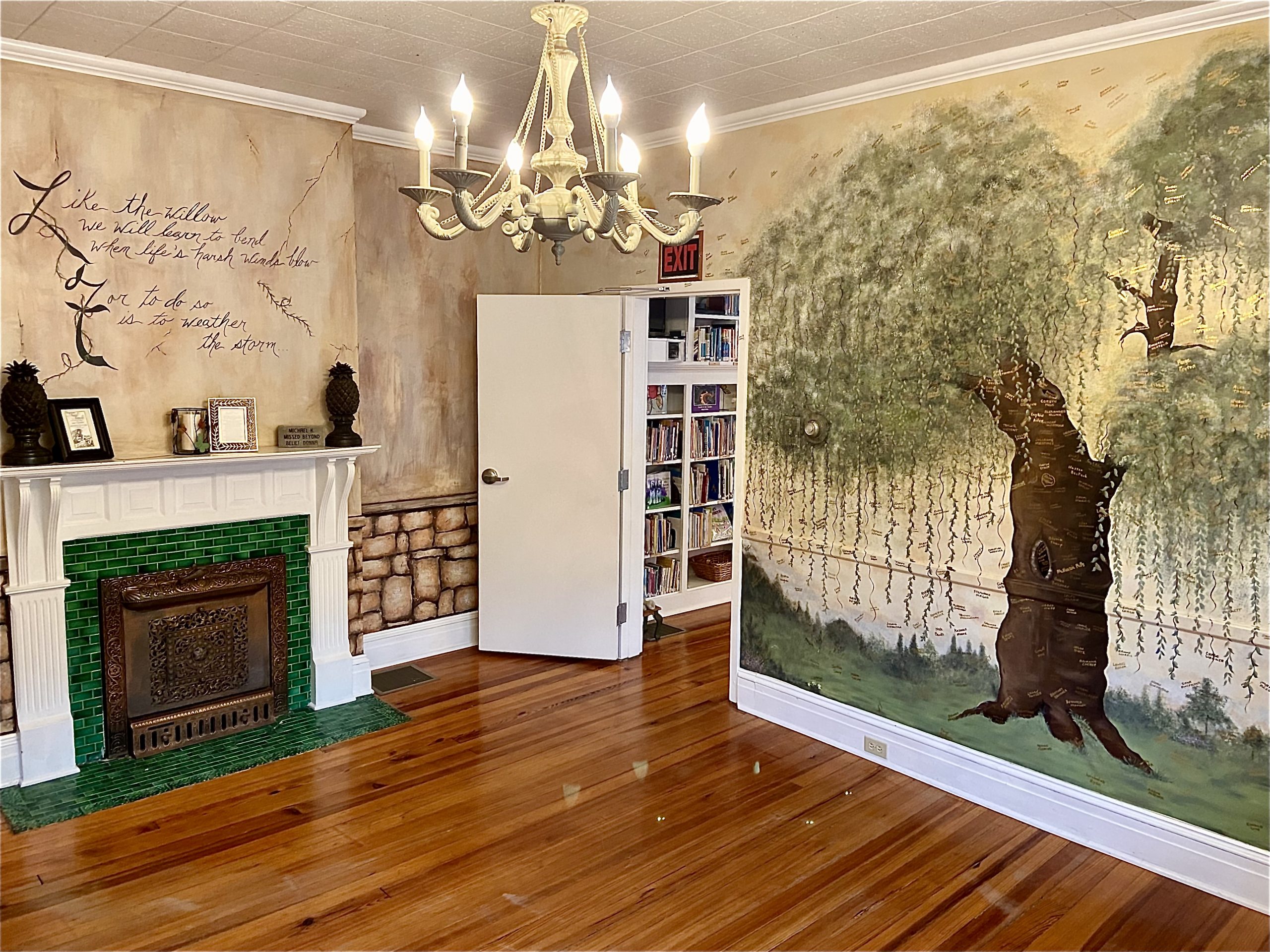 The Family Room Our family room and its Tree of Life mural are designed to remind all children that they are a part of a very large family. By having them sign their names on the mural in week seven of our program, they are connected to the house with a "safe place to fall should life be difficult again!"