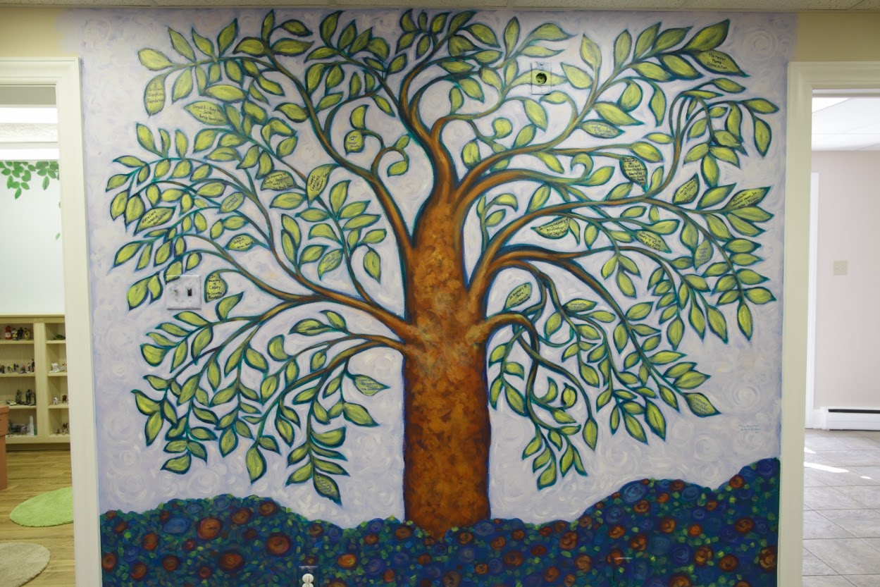 Located in the welcoming room and painted by artist Bret Greiman, the Olivia's House Giving Tree demonstrates how generous our community has been to the mission of Olivia's House. Any individual or organization that makes a gift of $1,000 or more gets to select a leaf to have their name permanently displayed.